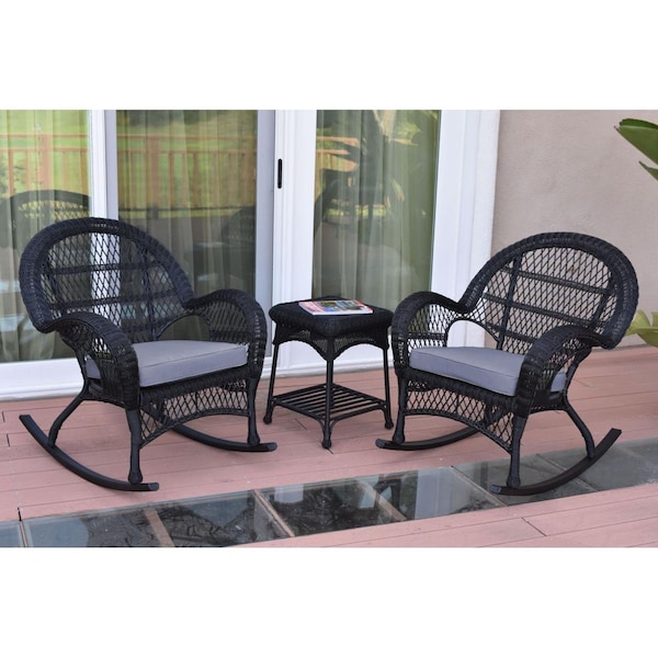 Propation W00211-2-RCES033 Santa Maria Black Rocker Wicker Chair Set - Steel Blue Cushions - 3 Piece PR2442188 - main